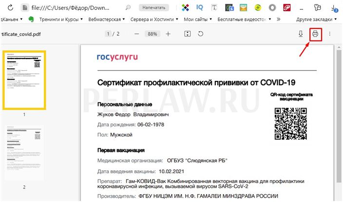 Как распечатать сертификат вакцинированного от COVID-19 на русском и английском языках