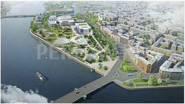 Концепция обустройства парковой зоны вместо судебного квартала на набережной Невы в исторической части Санкт-Петербурга. 
